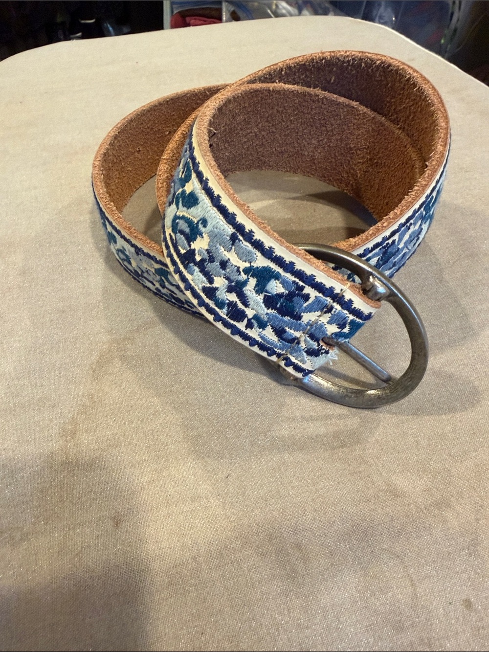 Lucky Brand Blue Floral Embroidered Leather Belt - Women